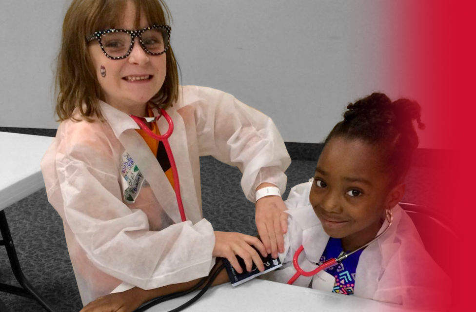 Two kids in a summer camp in STEM with Little Medical School.