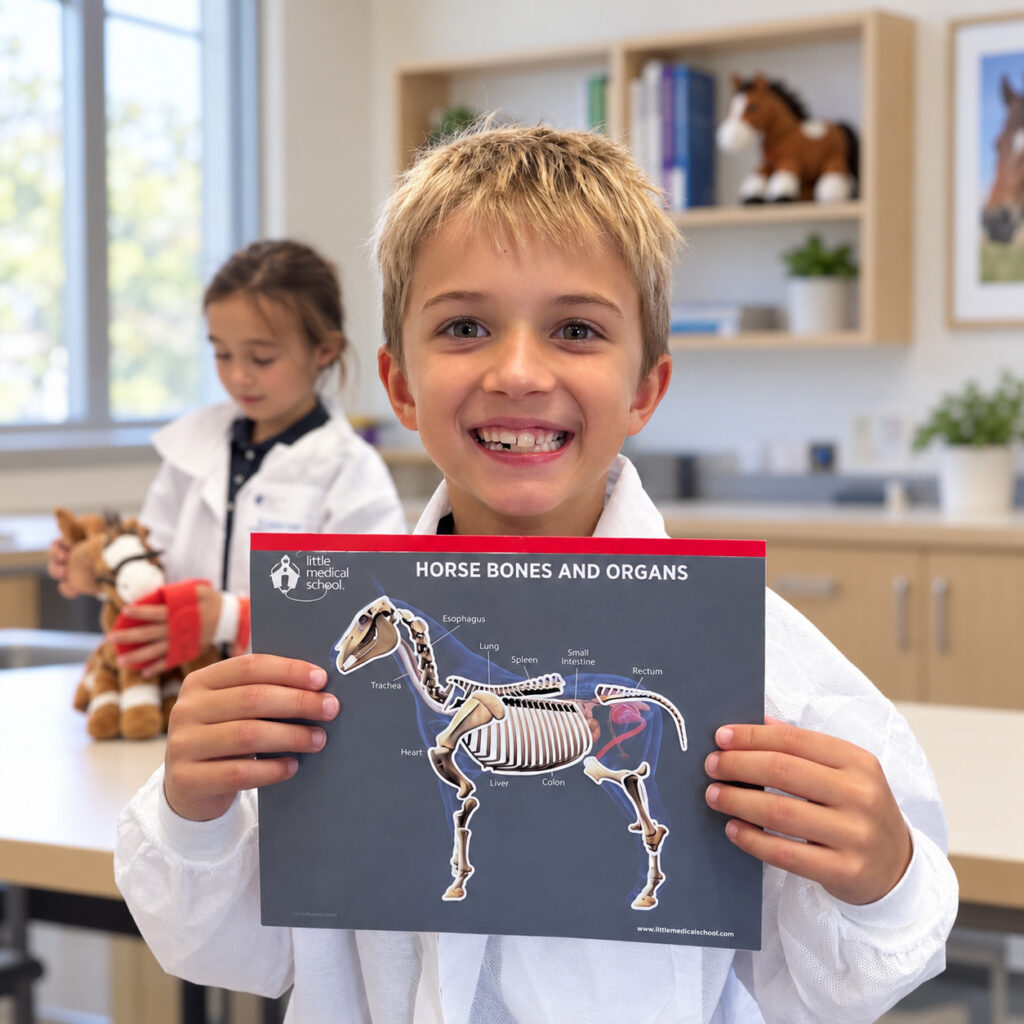 Boy Studying Horse Bones and Organs