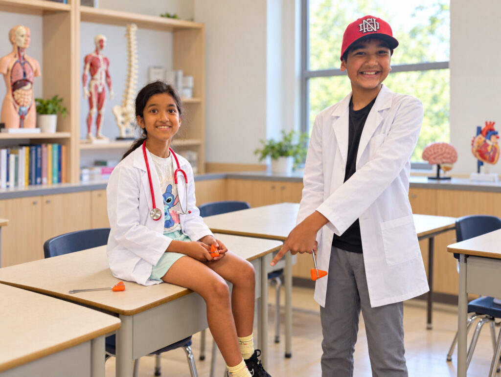 Young medical explorers in science class