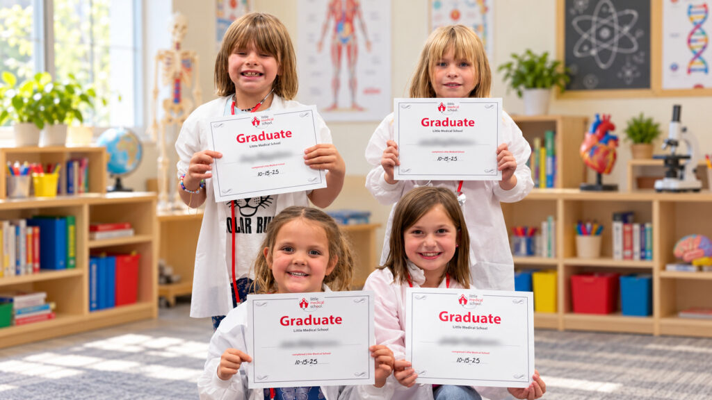 Young scientists in a memdical classroo
