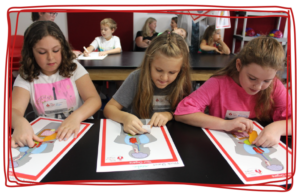 3 kids learning about anatomy and STEM in a summer camp by Little Medical School